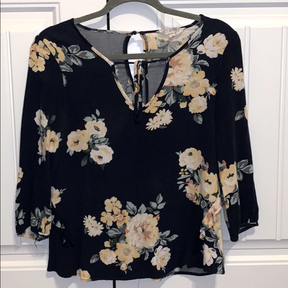Dark blue yellow floral blouse